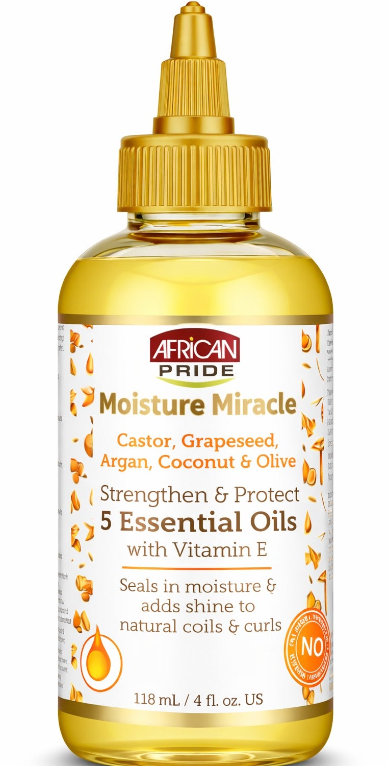 African Pride Moisture Miracle 5 Essential Oils Hair & Scalp Treatment Oil 118ml – Nourishing Growth Oil | Shine & Scalp Care | Sulfate-Free